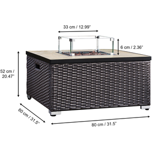 Square Rattan Outdoor Gas Fire Pit Table with Screen - Brown by Teamson Home