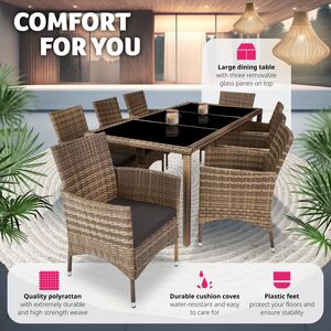 Rattan Garden Furniture Set 81 With Protective Cover - Nature/Dark Grey by tectake