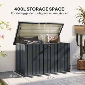 Outsunny 400L Lockable Metal Outdoor Storage Box - Grey by Outsunny