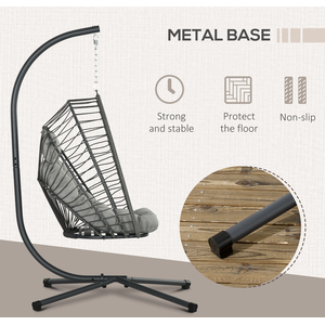 Outsunny Cushioned PE Rattan Hanging Swing Chair with Stand - Light Grey by Outsunny