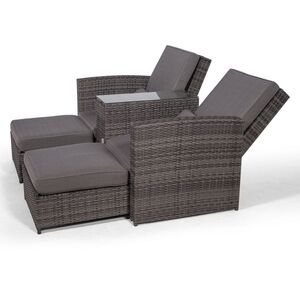 Nevada Double Reclining Rattan Sun Loungers Set - Grey by Giardino