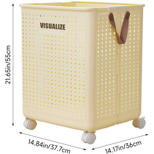 Foldable Laundry Basket with Wheels - Beige / 50cm / 31cm by Livingandhome