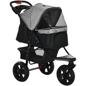 Pawhut Folding 3 Wheel Pet Stroller - Grey by Pawhut
