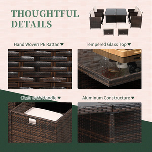 Outsunny 9 Piece Rattan Dining Set Garden Furniture - Brown by Outsunny