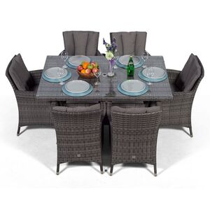 Savannah Square Rattan Patio Dining Set - Grey / 6 by Giardino