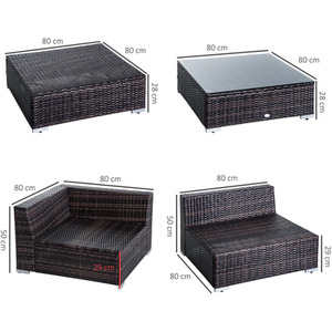 Outsunny 6 PCs Garden Rattan Furniture Set - Brown by Outsunny