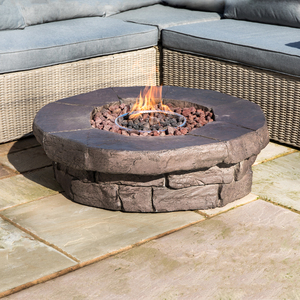 Round Stone Effect Low Gas Fire Pit - Brown by Teamson Home
