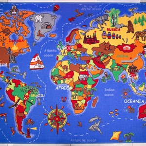 Children's Educational Blue World Map Play Mat Bedroom Rug - Blue / 200 x 95cm by The Rug House