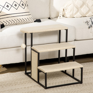 Cat Stairs for Sofa Pet Steps Sisal Scratching Board Hanging Ball - Cream by PawHut