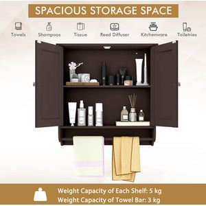 Bathroom Cabinet with Towel Bar - Brown by Costway
