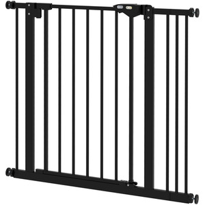 Dog Gate Pressure Fit Pet Safety Barrier - Black / Metal Plastic / 74 - 87 cm by PawHut