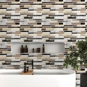 Stone Glossy Mosaic 3D Stick on Tile Sticker - Brown by Walplus
