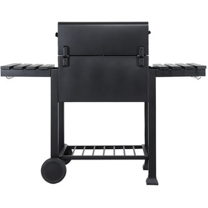 Mobile 2-layer Charcoal Grill BBQ Cooker with Side Shelves - Black / 138cm by Livingandhome