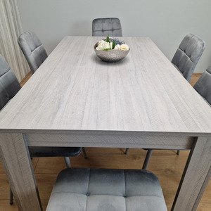 Grey Dining Table With 6 Tufted Velvet Chairs - 6 Person Dining Set - Grey by KOSY KOALA