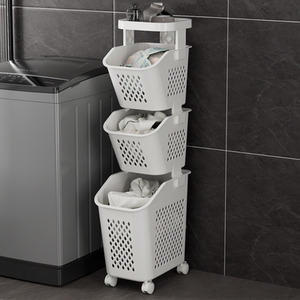 Multi Tier Laundry Baskets with Wheels and Rack - White / 99cm by lifeideas