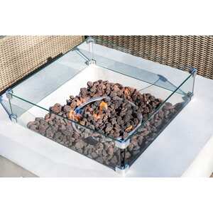 Teamson Home Square Outdoor Garden Gas Fire Pit Table, Glass, Lava Rocks, Cover - Grey by Teamson Home