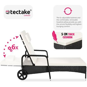 Rattan Garden Sun Lounger with 6 Position Backrest - Black/Beige by tectake