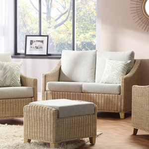 Dijon Rattan Conservatory Furniture 2 Seater Sofa and Chairs in Pebble - Neutral by Desser