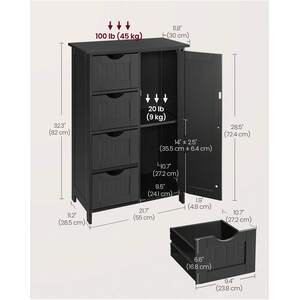 Bathroom Storage Cabinet with 4 Drawers - Black by VASAGLE