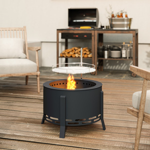 Outsunny 58 cm Portable Fire Pit with Grill Grate - Black by Outsunny