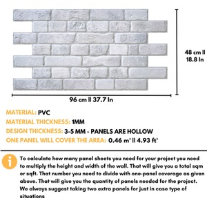 3D Wall Panels (96x48 cm) PVC Cladding Panel Brick Effect by NOVECRAFTO