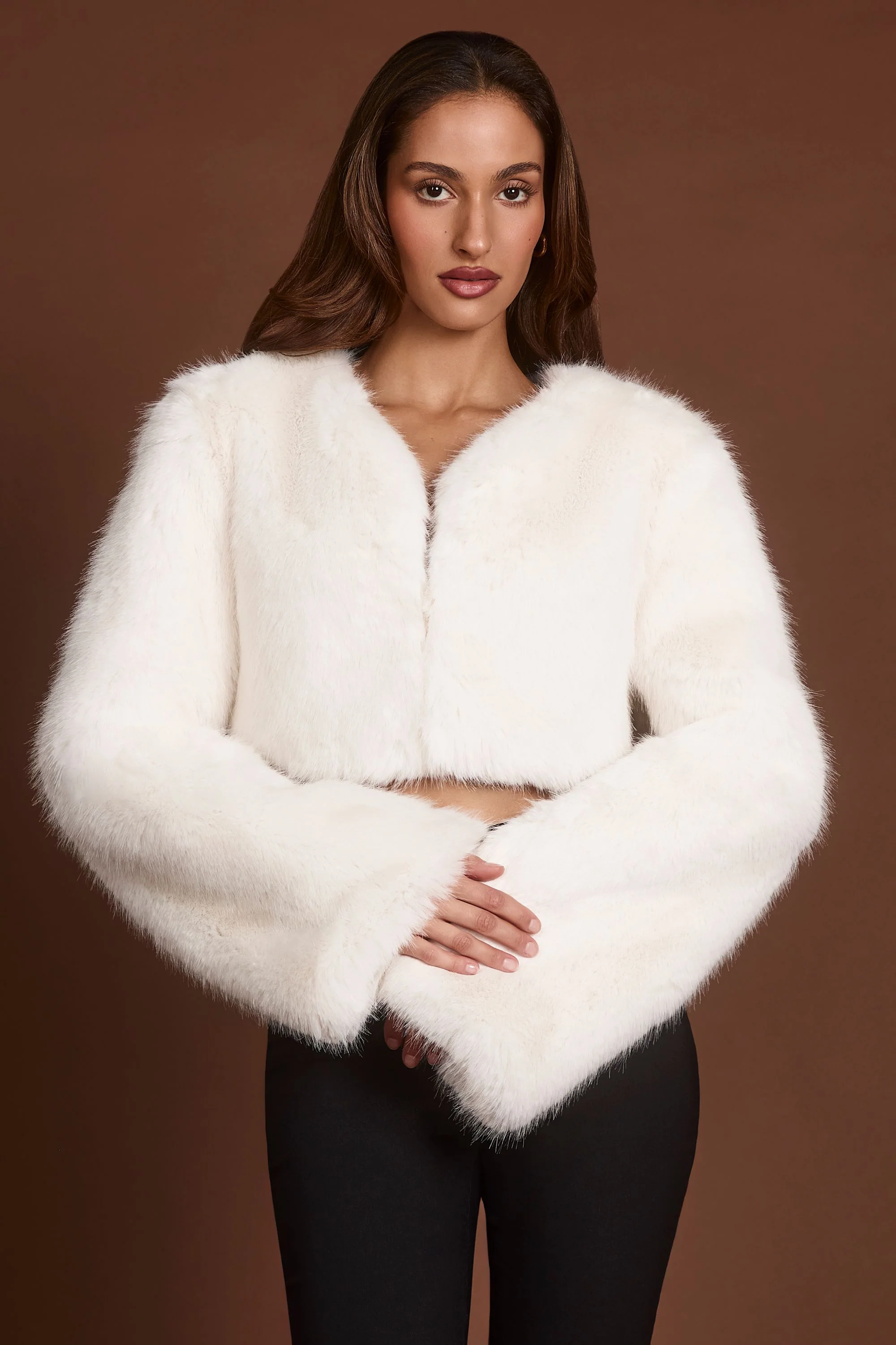 Faux Fur Cropped Bolero in White