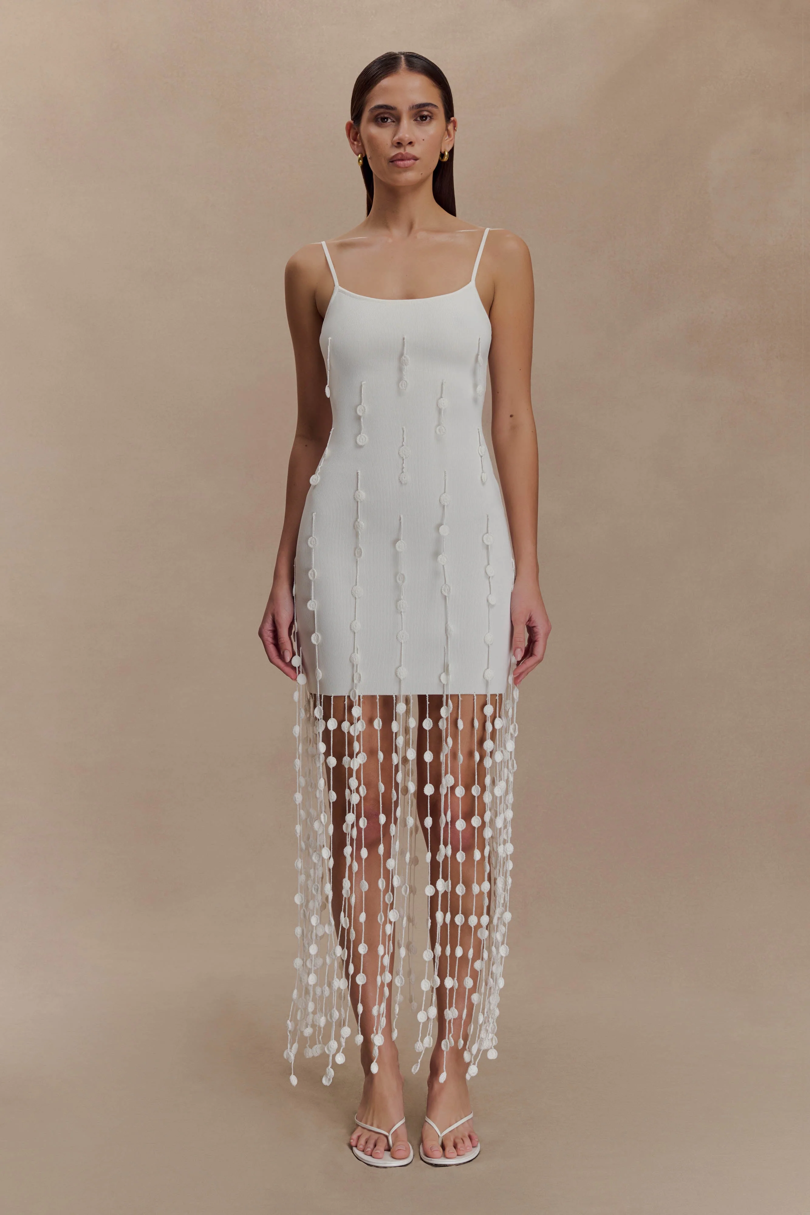 Tove Hand Knit Flower Mini Dress - White