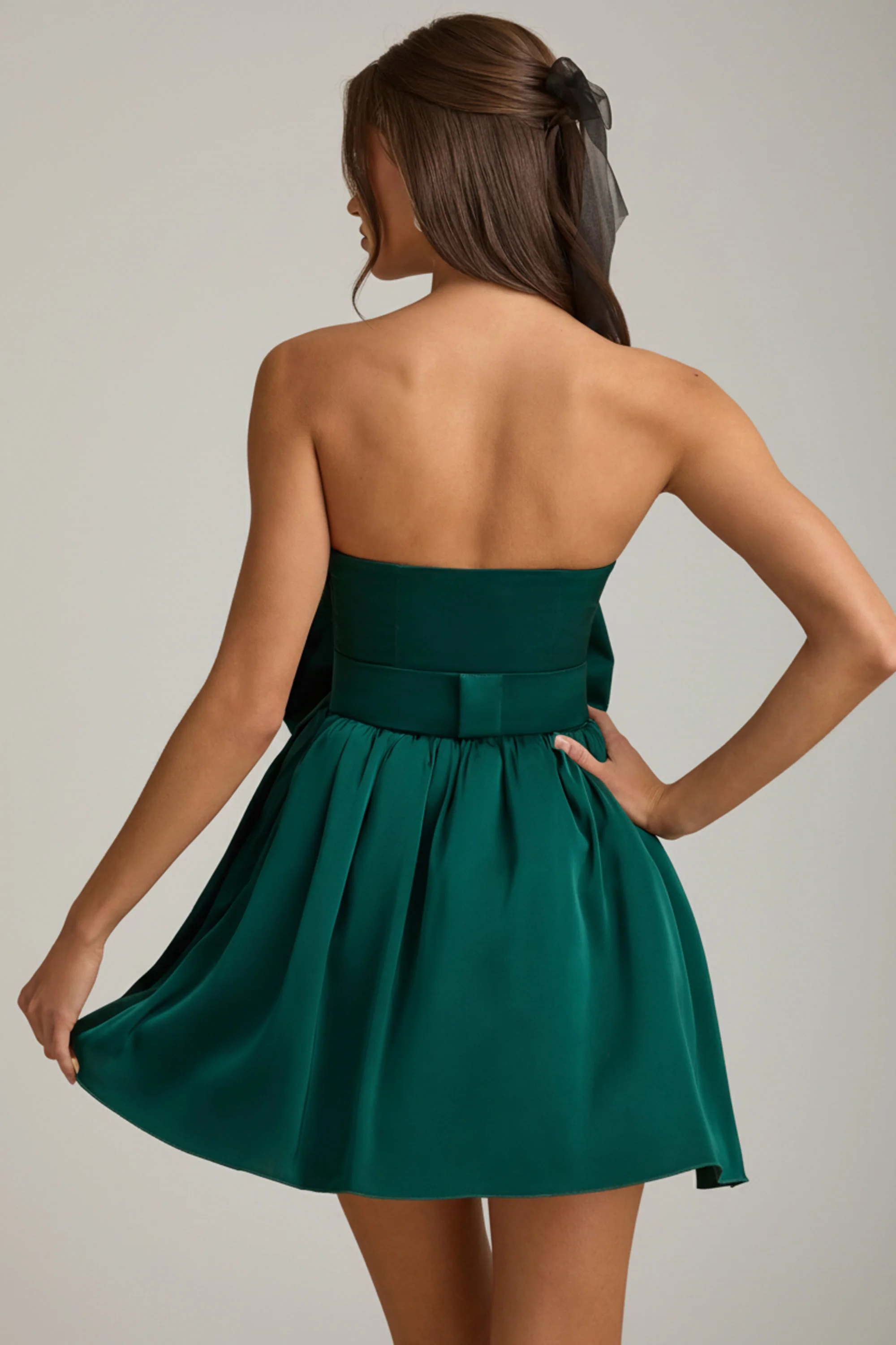 Bow-Detail Corset Mini Dress in Emerald Green