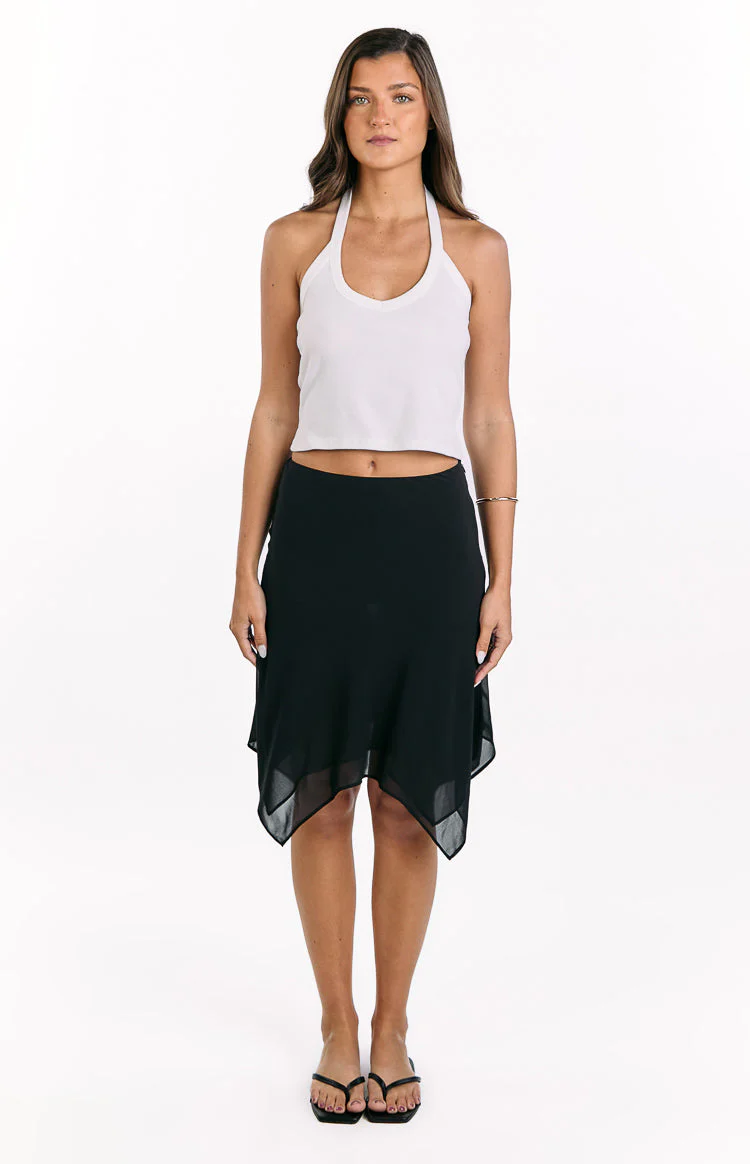 Kaye Black Hanky Hem Midi Skirt