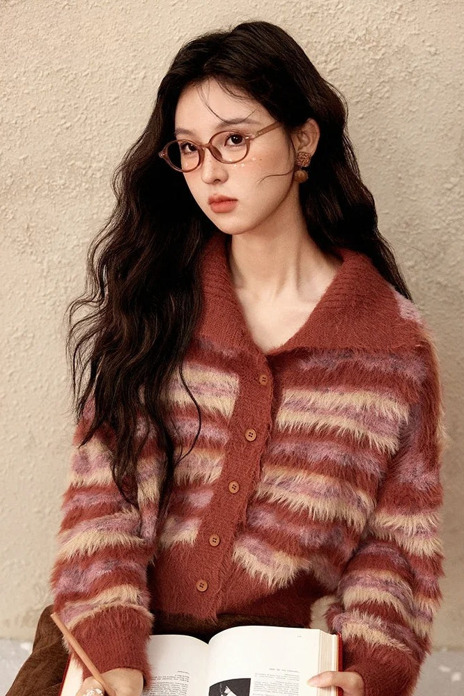 Contrast Color Vintage Striped Christmas Cardigan