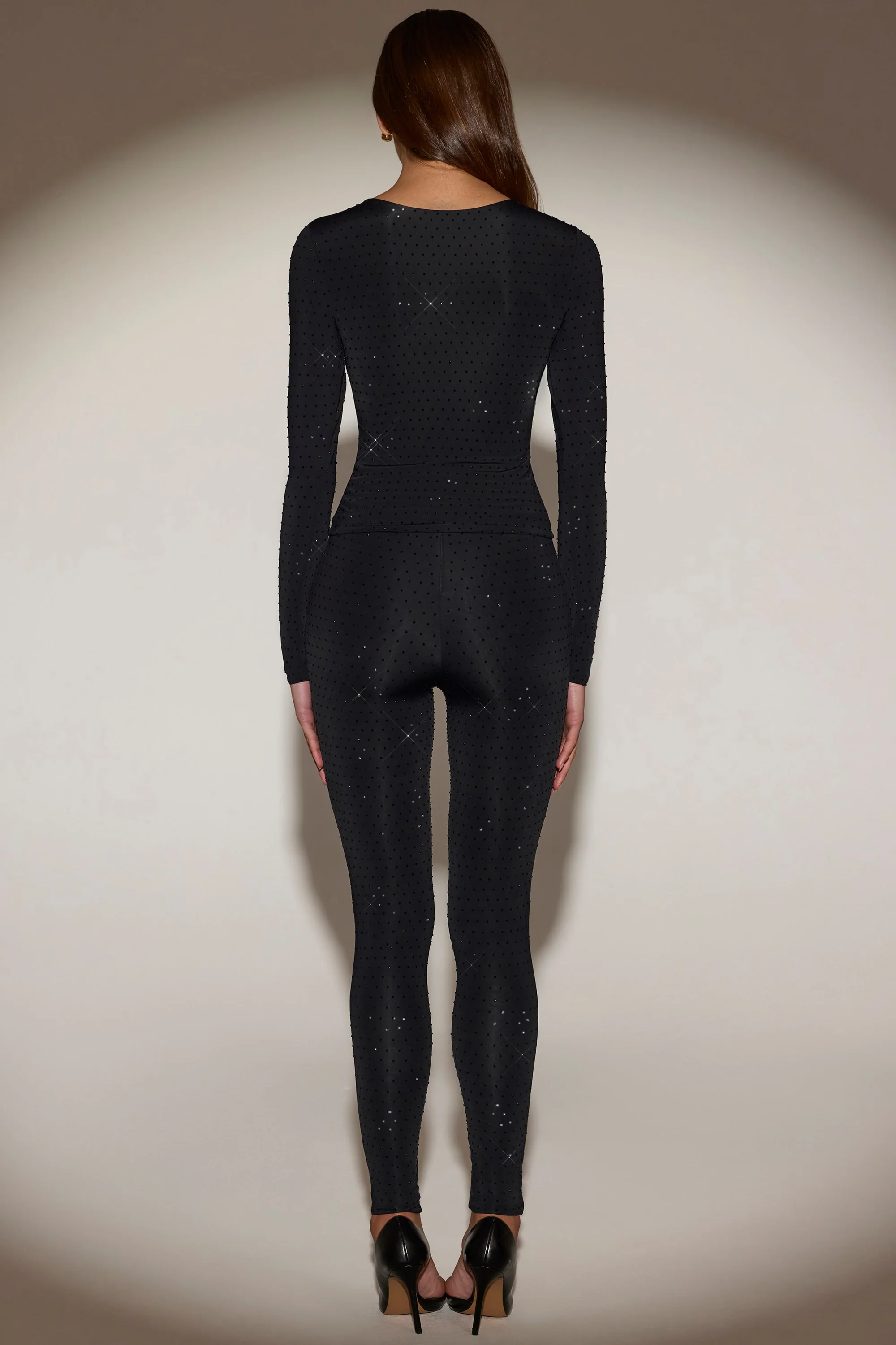 Embellished High-Waisted Leggings in Black