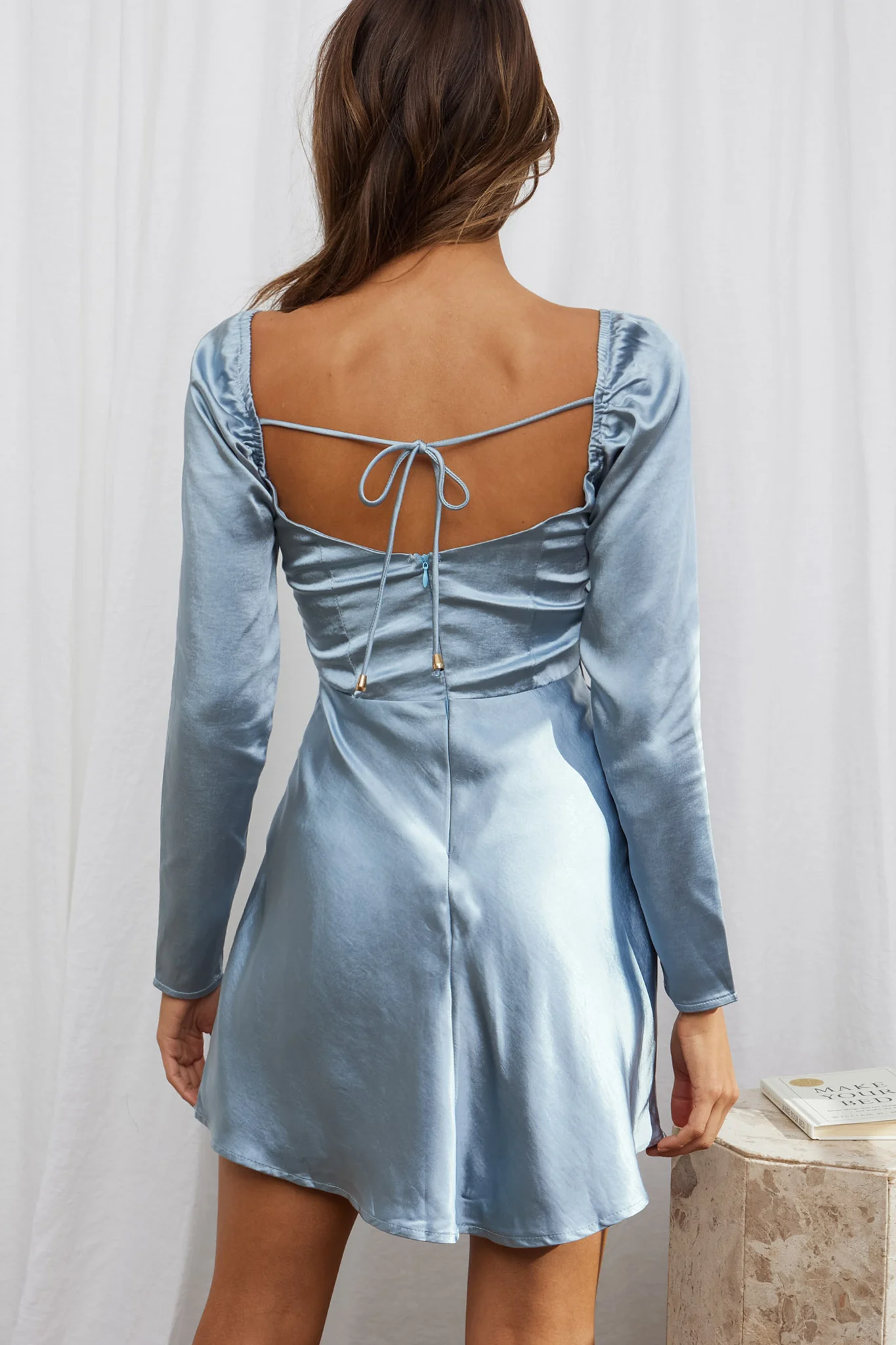 Freja Long Sleeve Cowl Neck Satin Mini Dress Sage