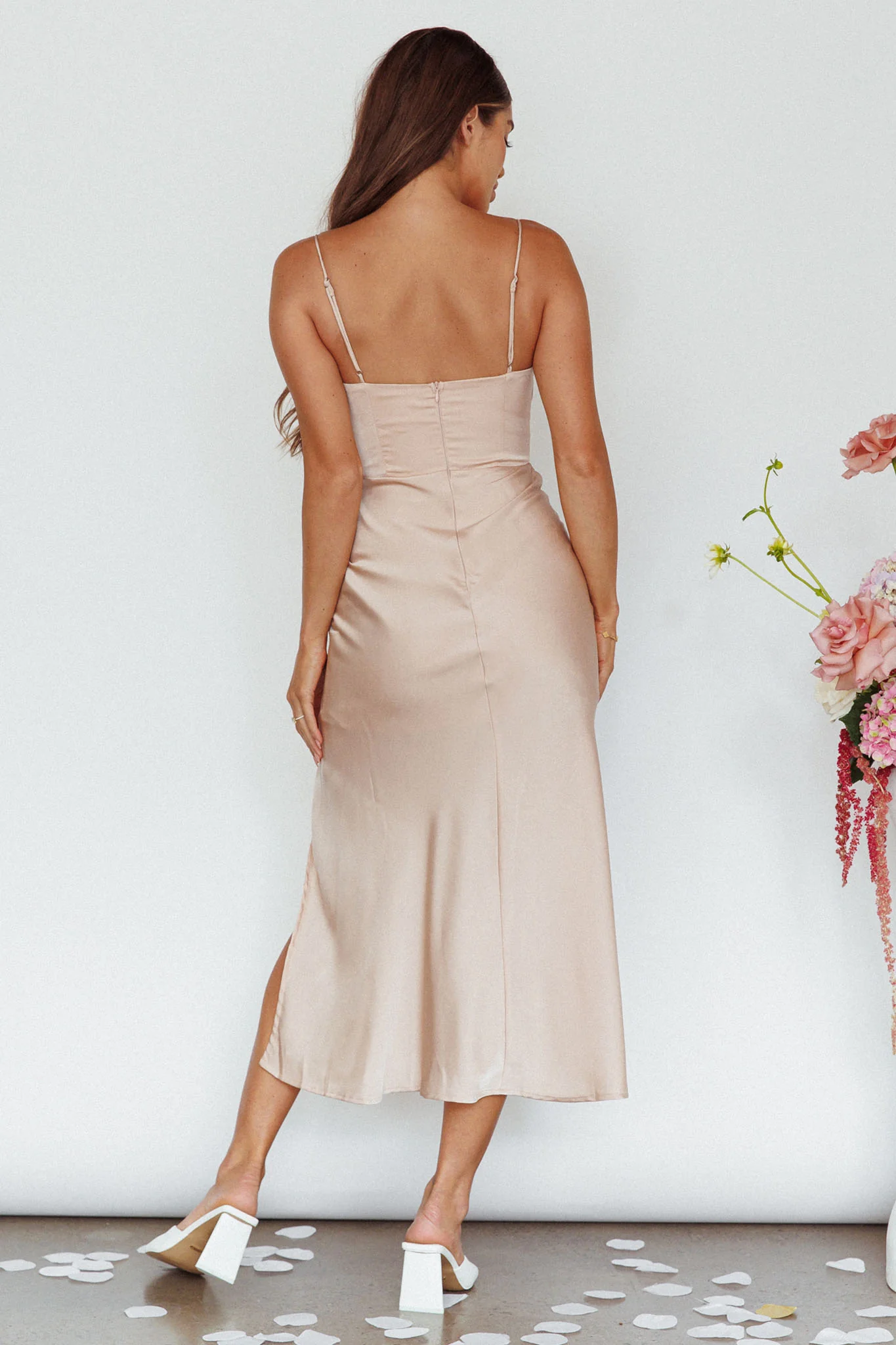 Giorgette Side Split Midi Dress Champagne