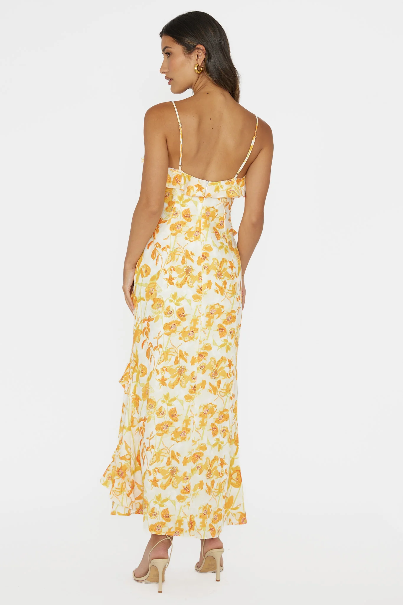 Silvana Frill Trim Midi Dress Floral Orange