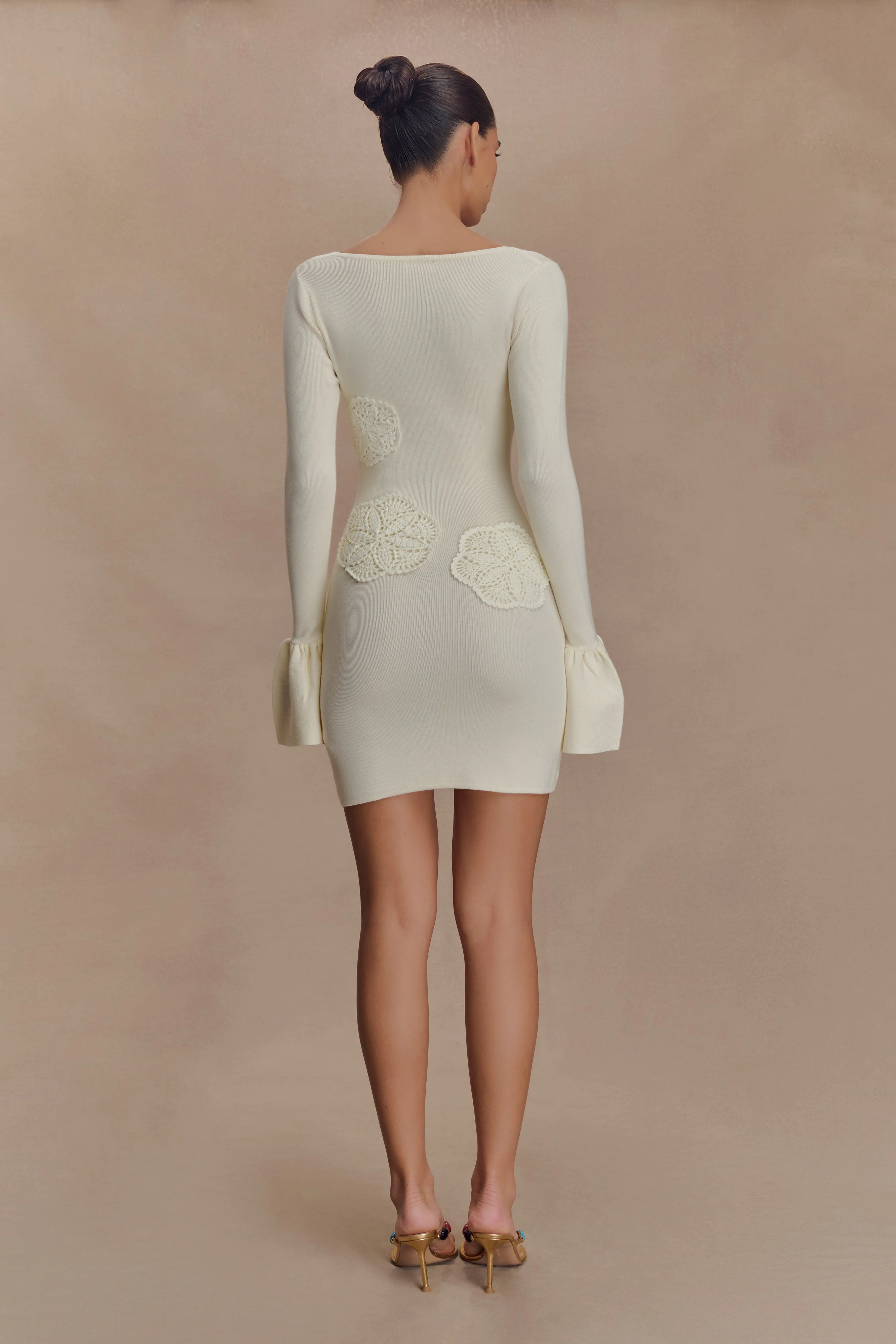 Amari Knit Crochet Knit Mini Dress - Ivory