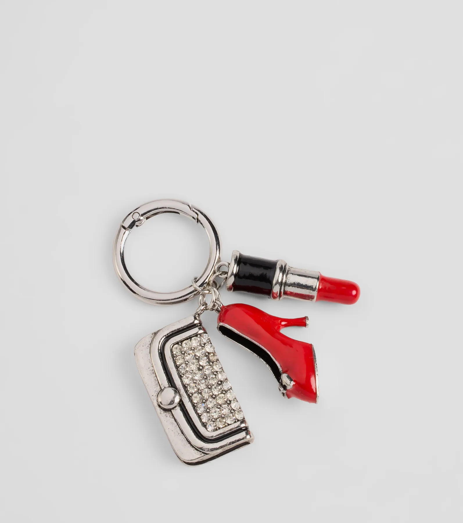 Rhinestone Clutch Lipstick Heel Charm Keychain