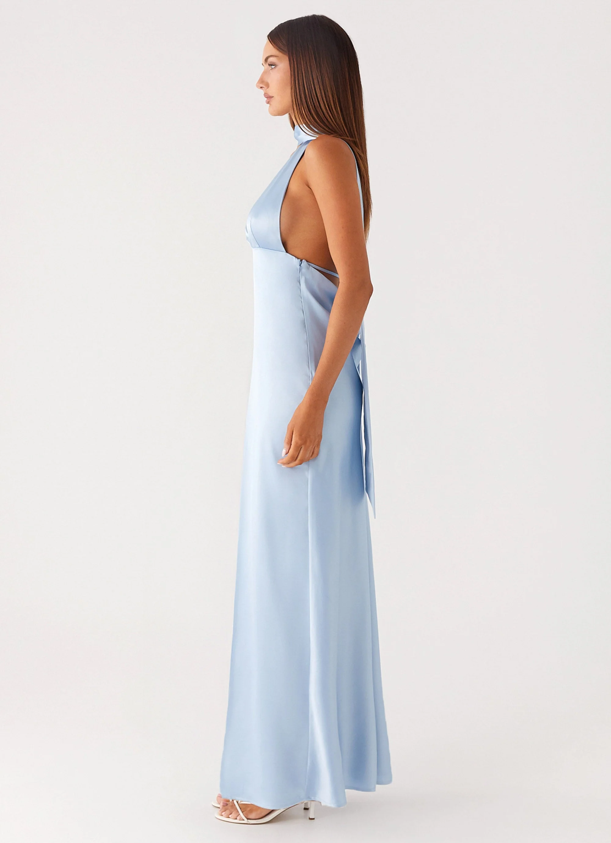 Alicia Satin Halter Maxi Dress - Baby Blue