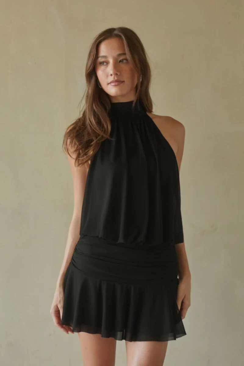 Journi High Neck Mesh Mini Dress