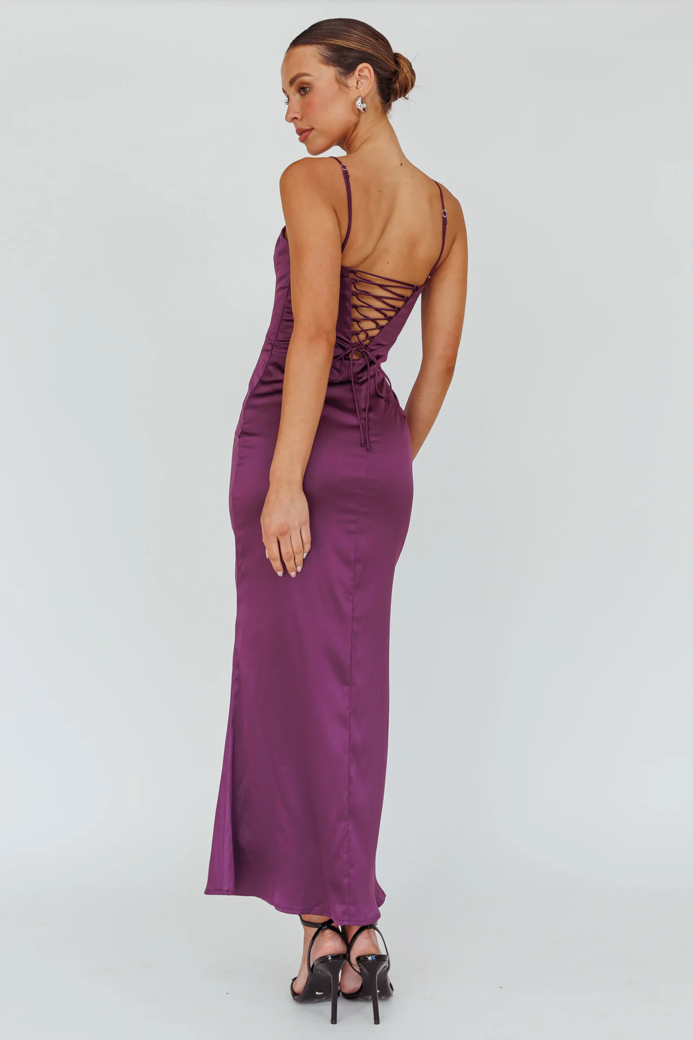Teneal Lace-Up Back Maxi Dress Plum