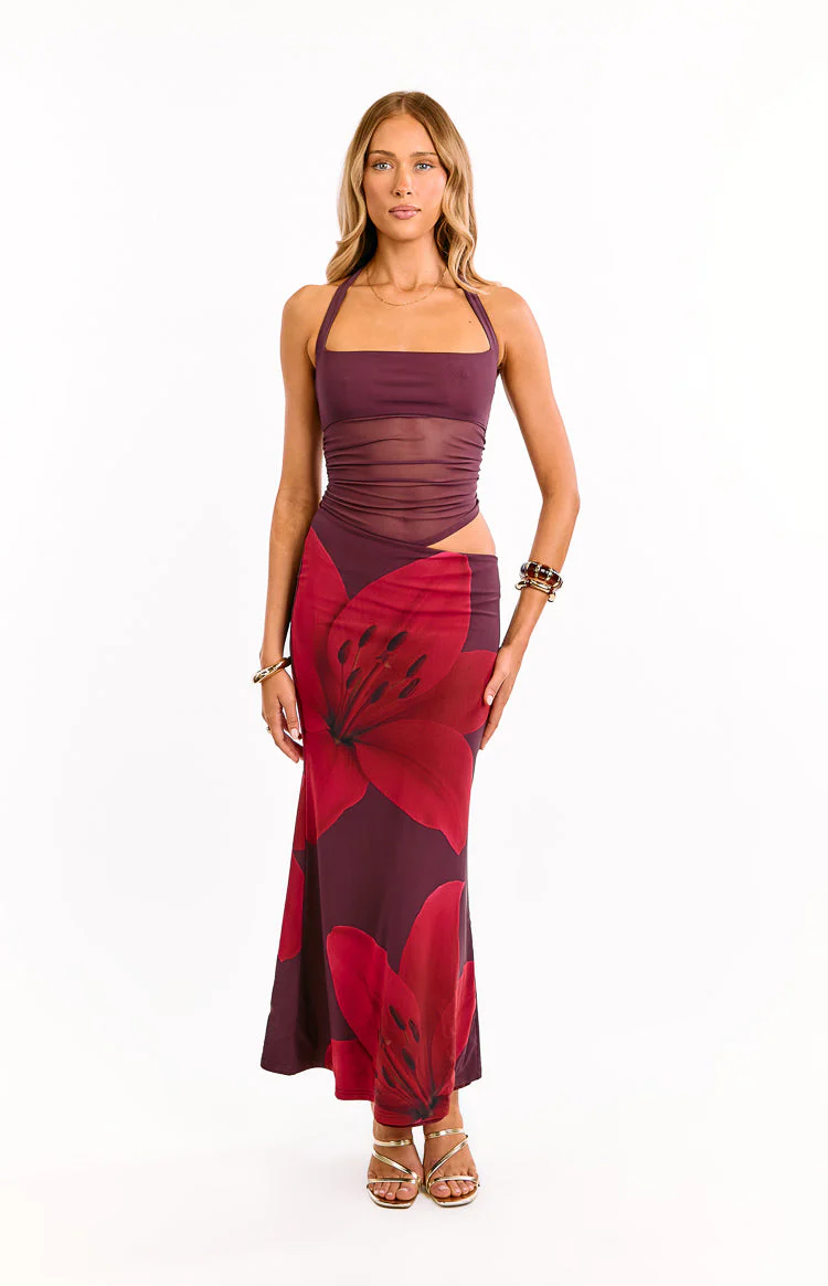 Lucinda Purple Floral Cut Out Maxi Dress
