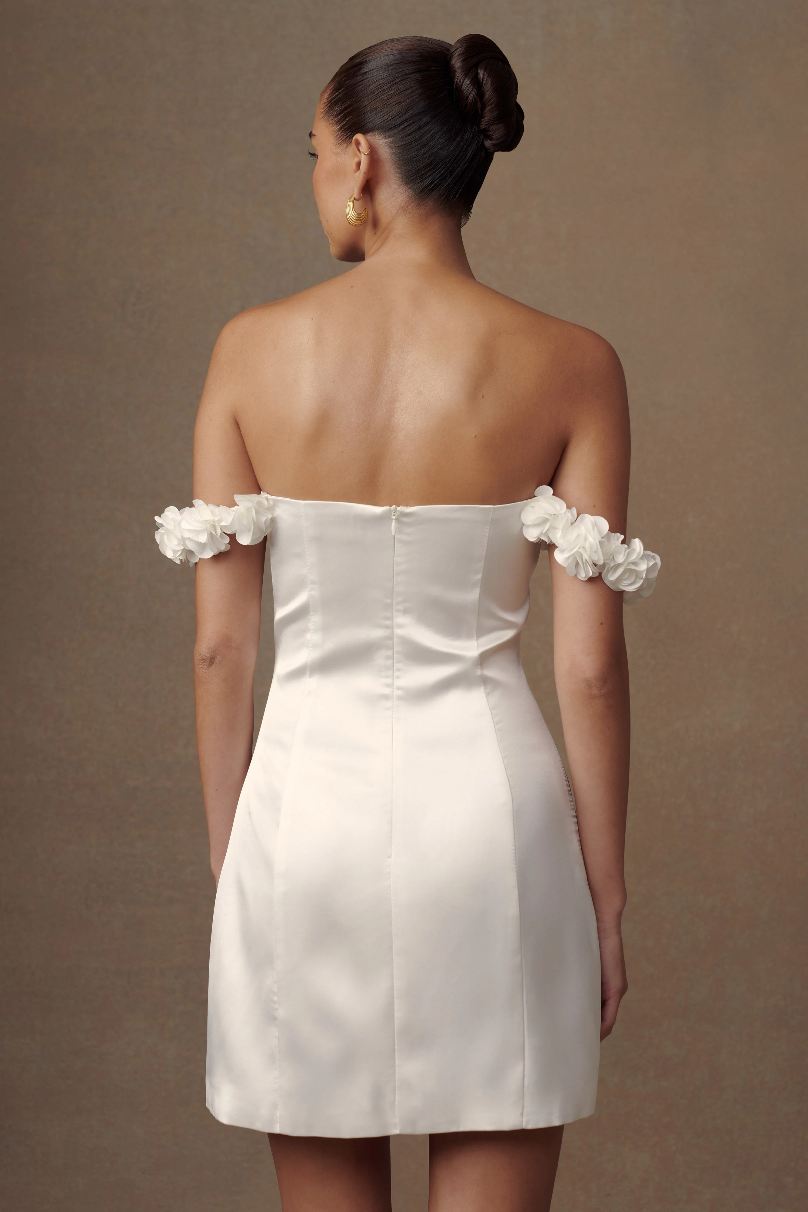 Karrie Satin Rose Mini Dress - White