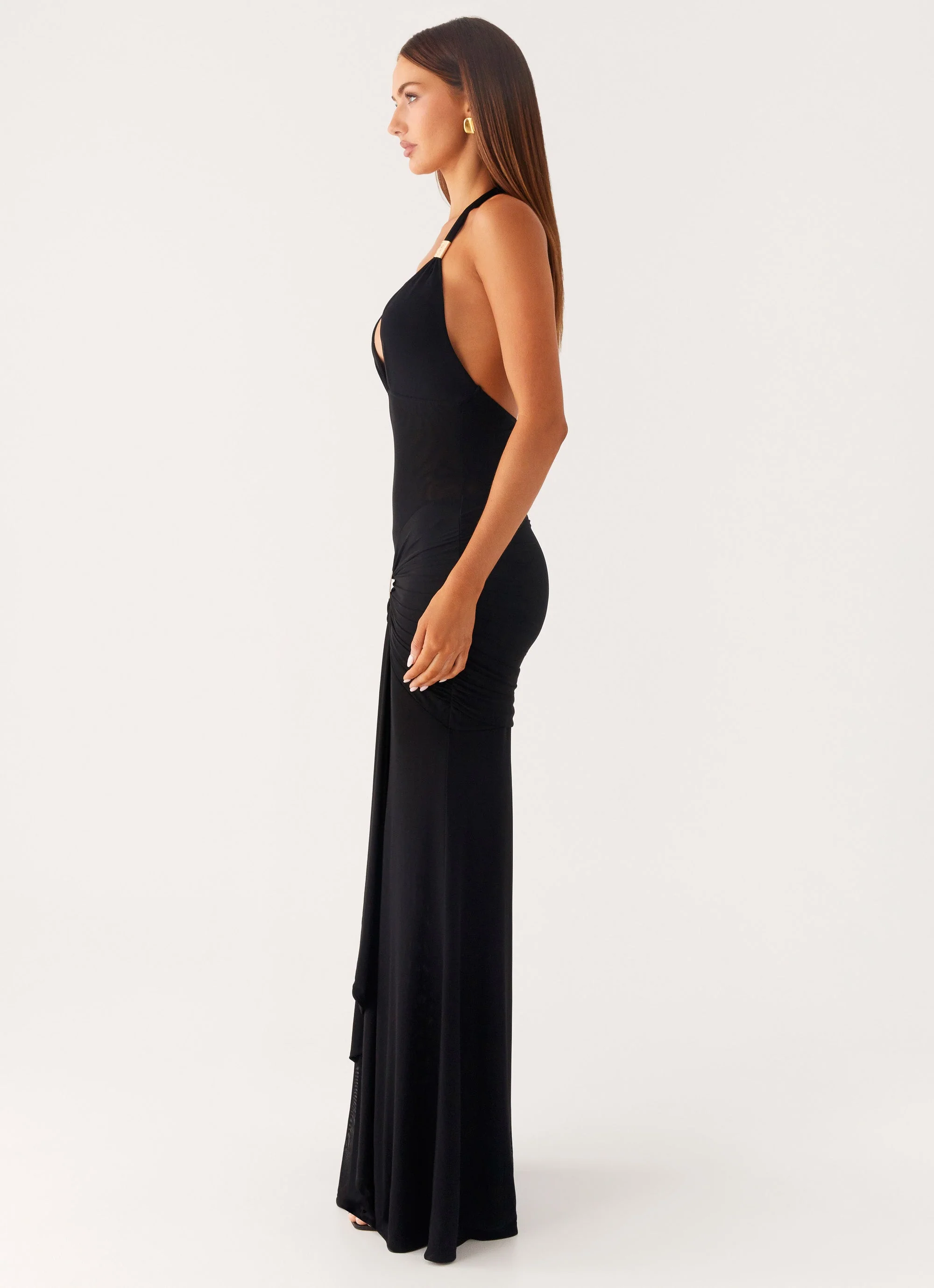 Miyah Halter Hardware Maxi Dress - Black