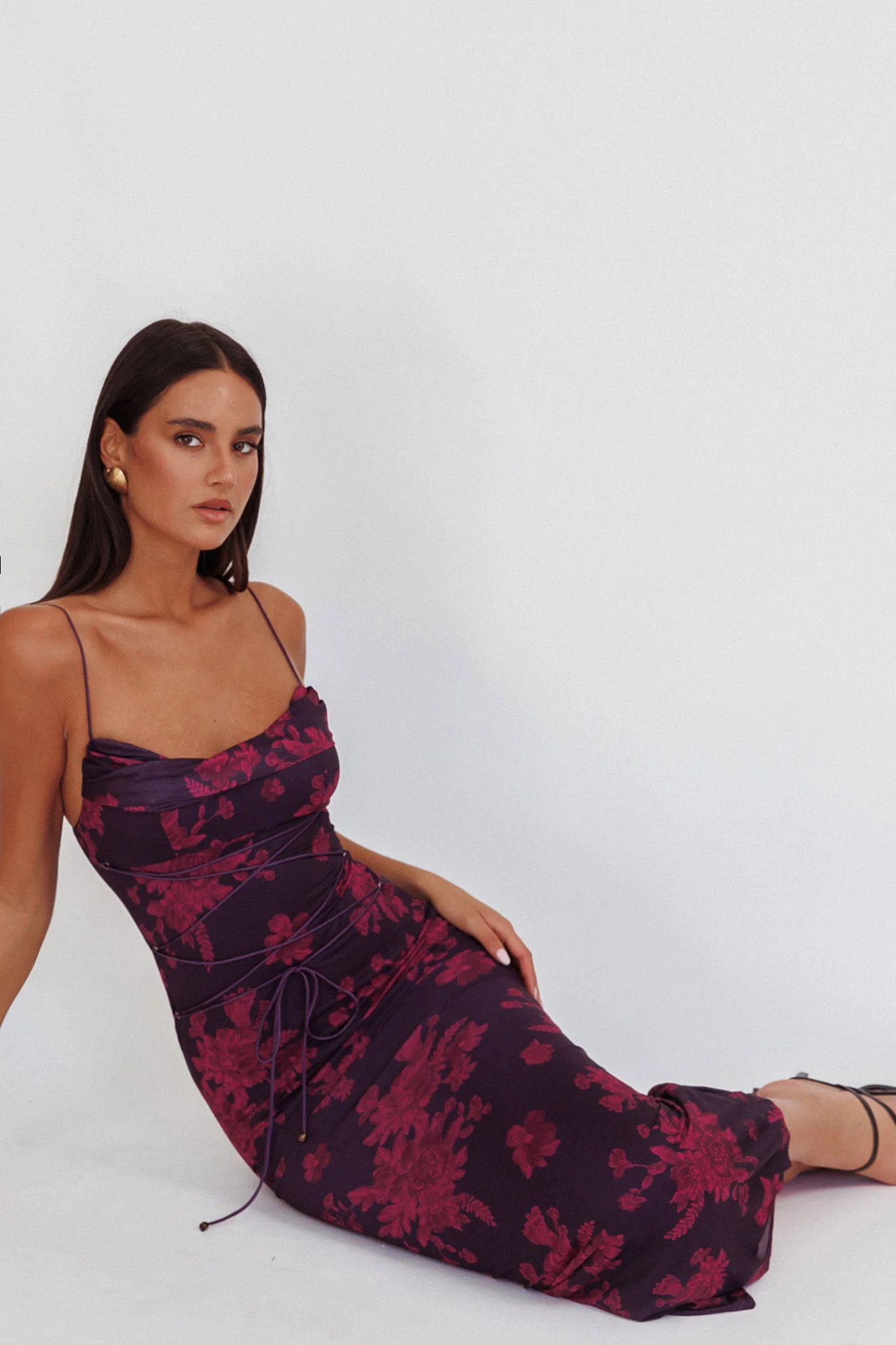 Teava Laced Waist Maxi Dress Floral Grape