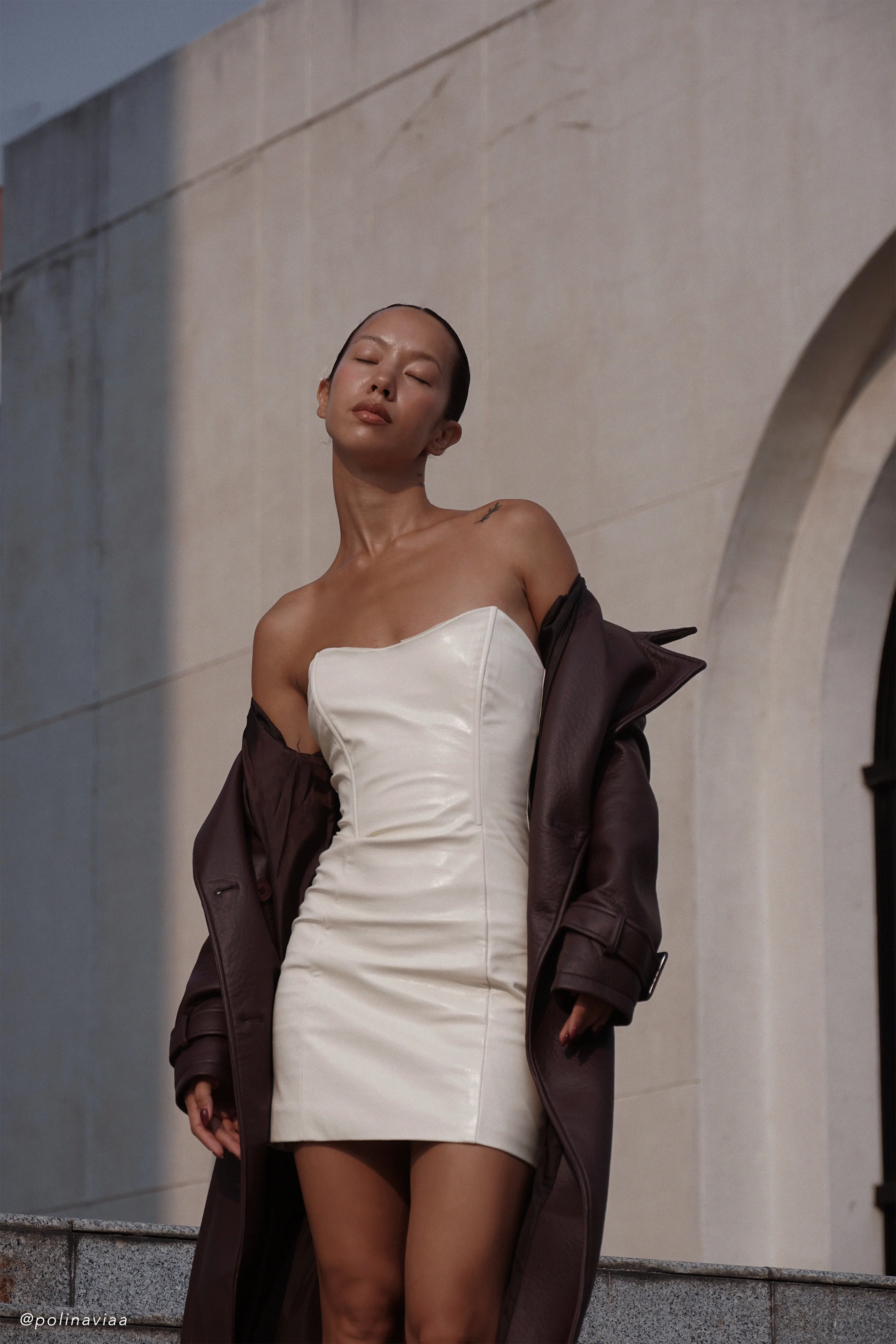 Sophie Faux Leather Strapless Mini Dress - Bone