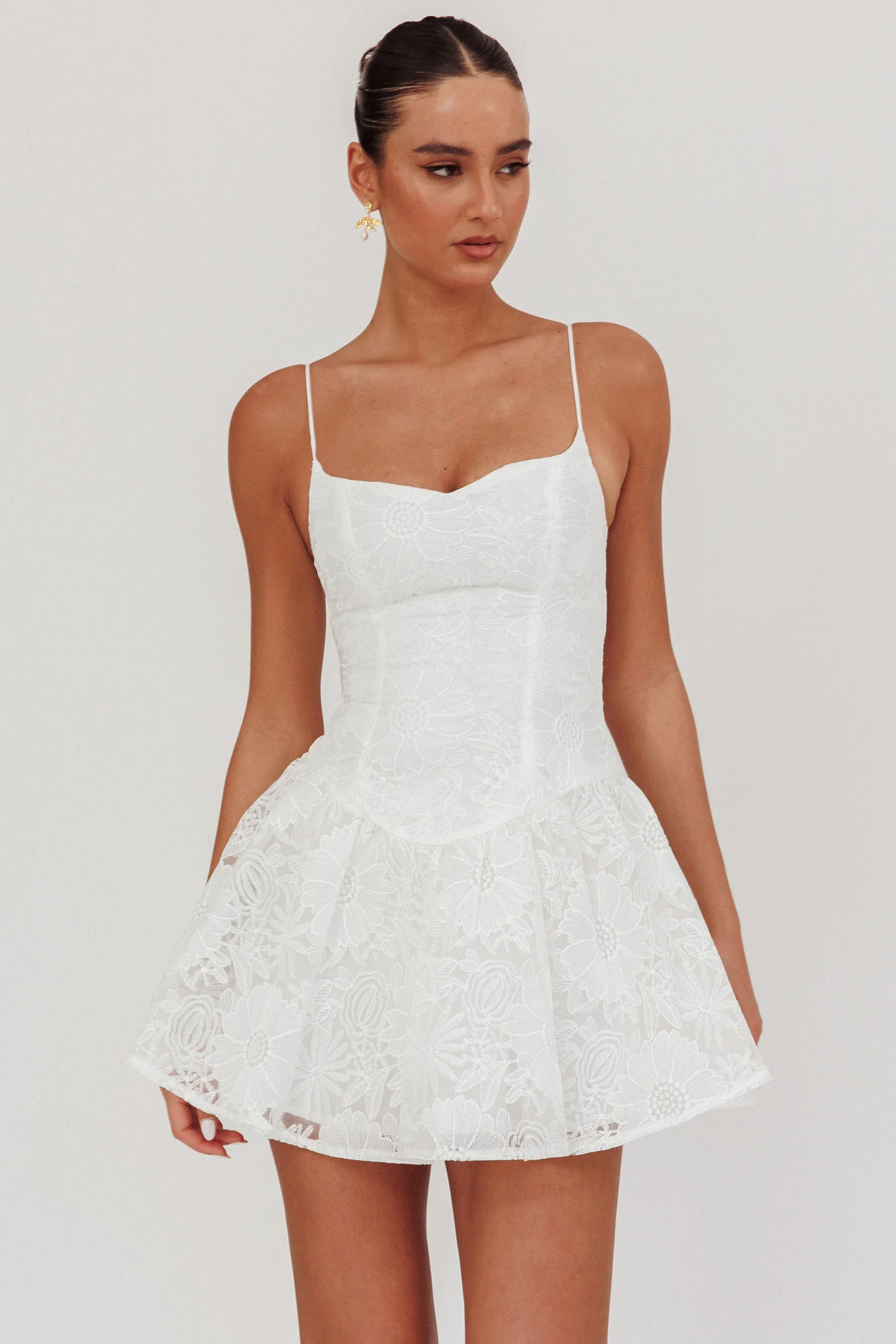 Endearing Embroidered Mesh Mini Dress White
