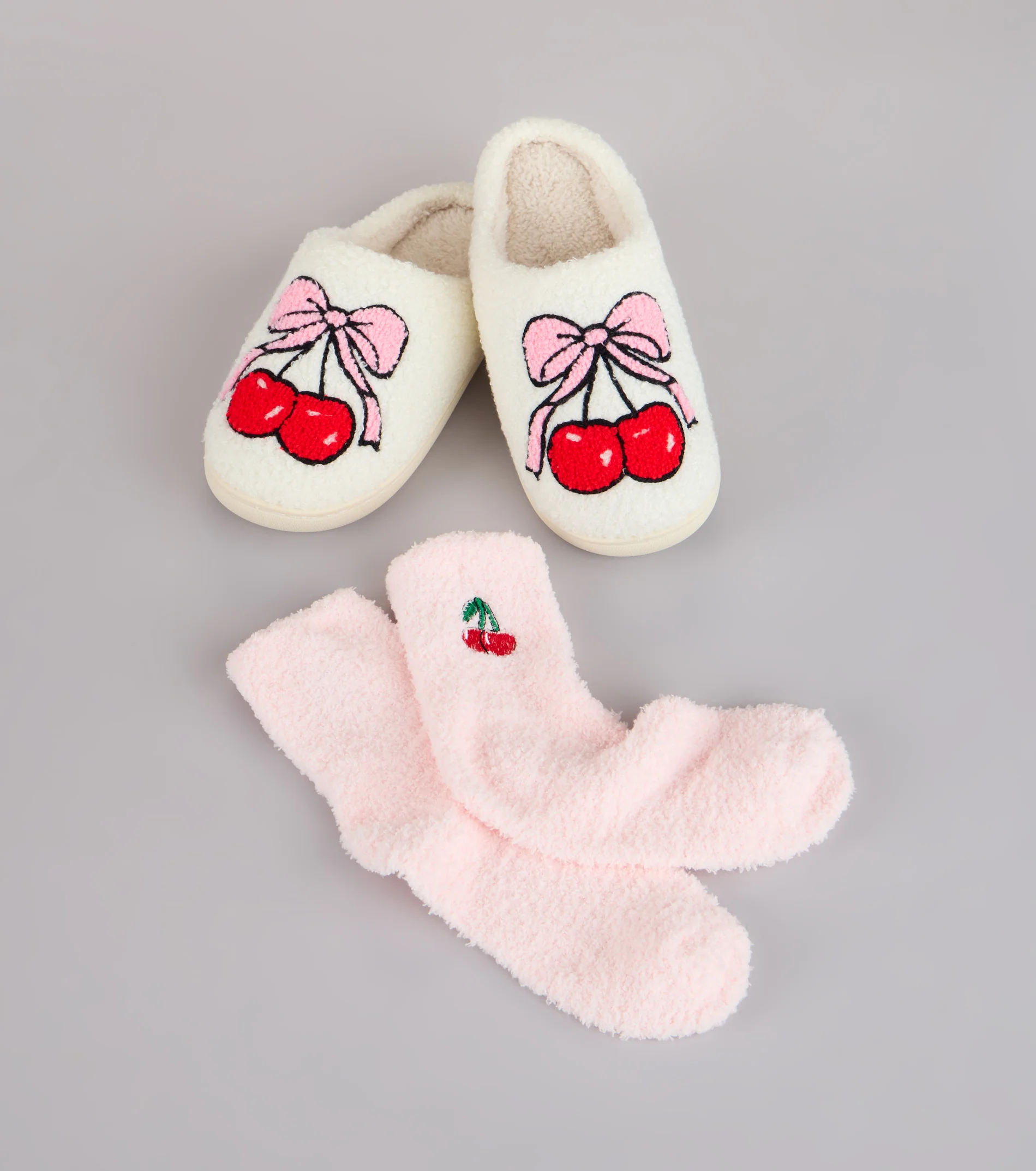 Cozy Cherry Crush Slipper And Socks Set