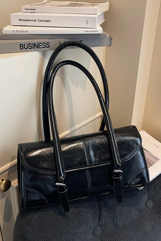 Waxed Leather Retro Long Handbag Chic Shoulder Underarm Commuter Bag