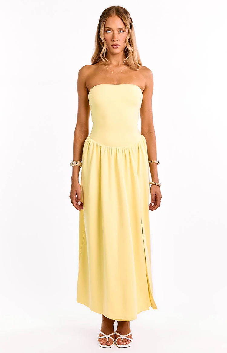 Nate Yellow Strapless Formal Maxi Dress