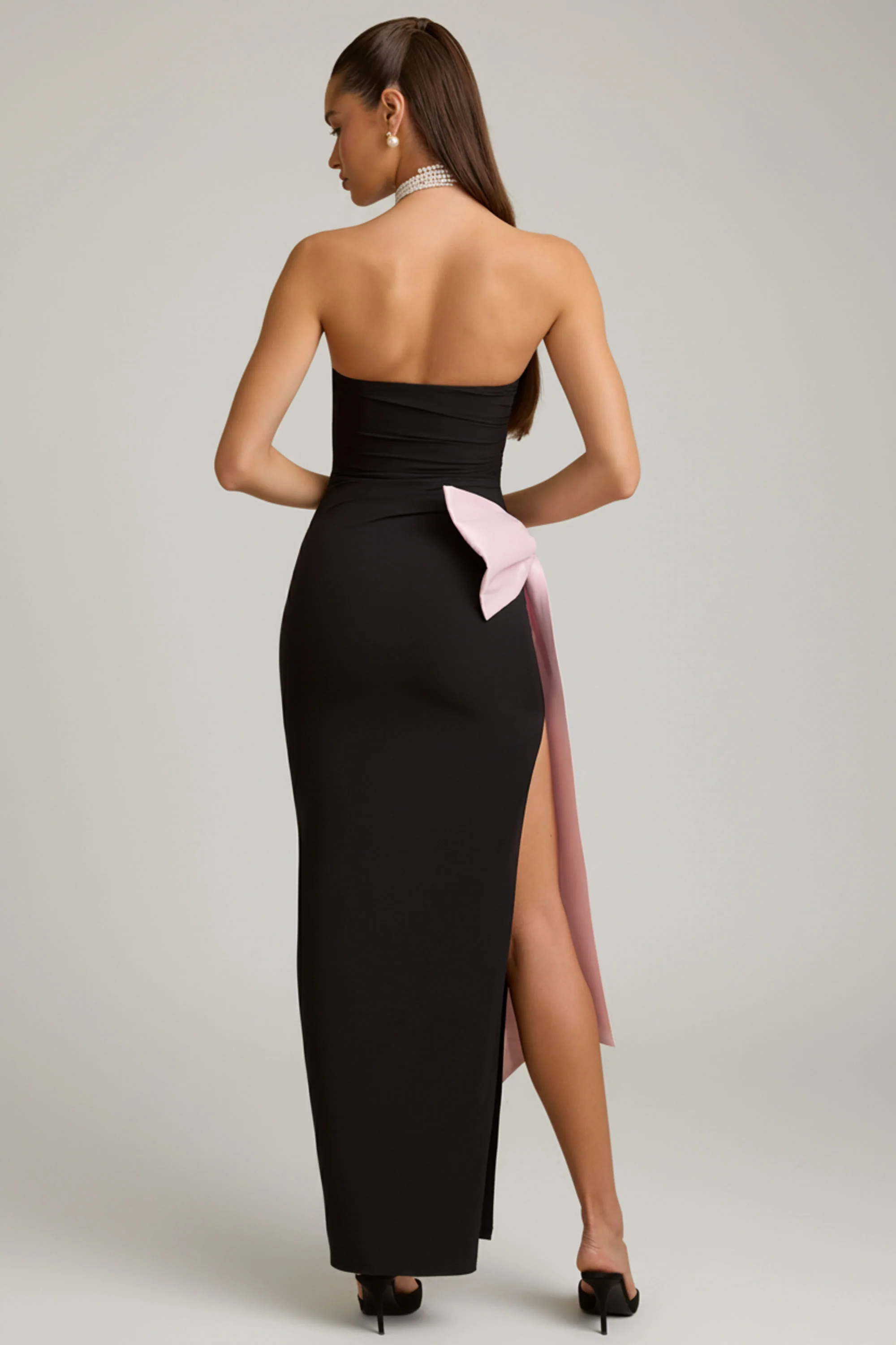 Strapless Bow-Detail Maxi Dress in Black
