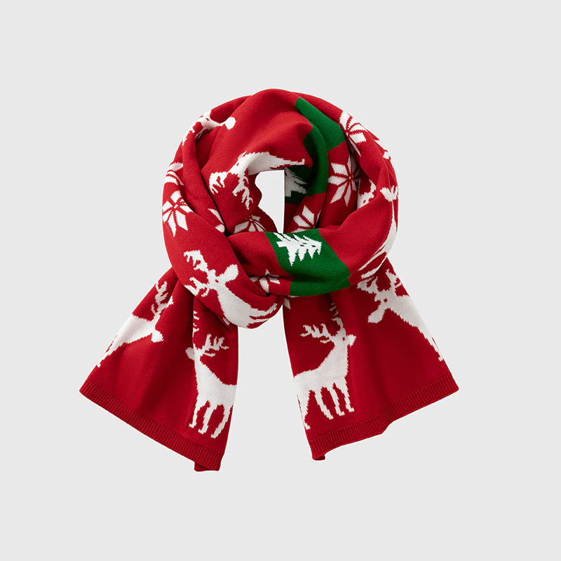 Textured Ribbed Knit Christmas Scarf